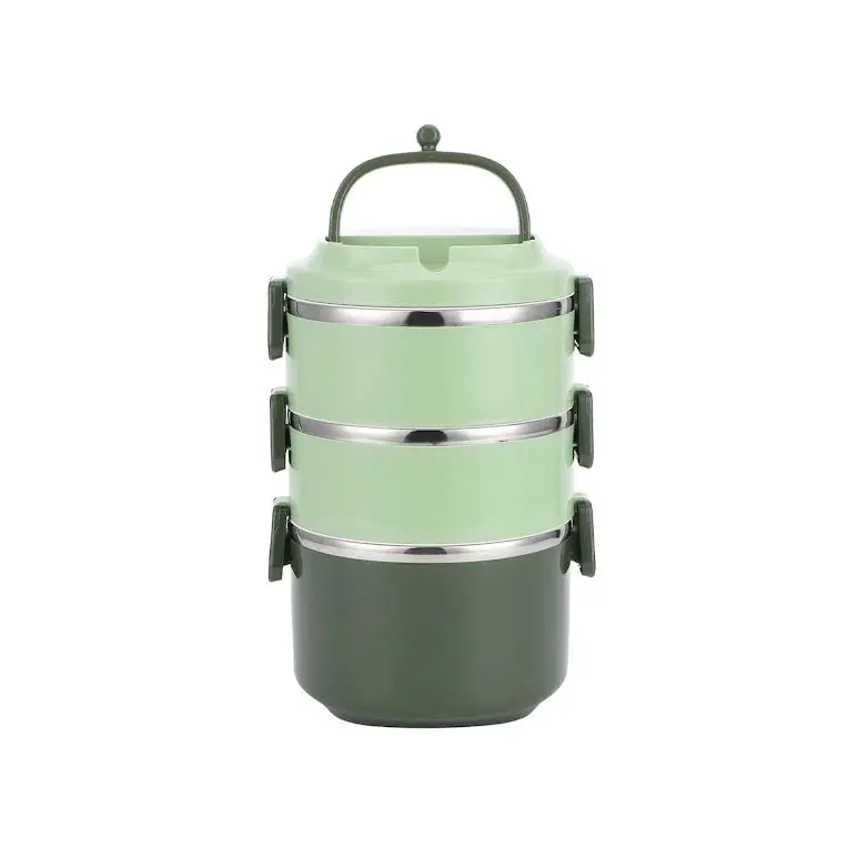 3-Tier Stackable Lunch Box – Green Bento Container With Secure Lids 1