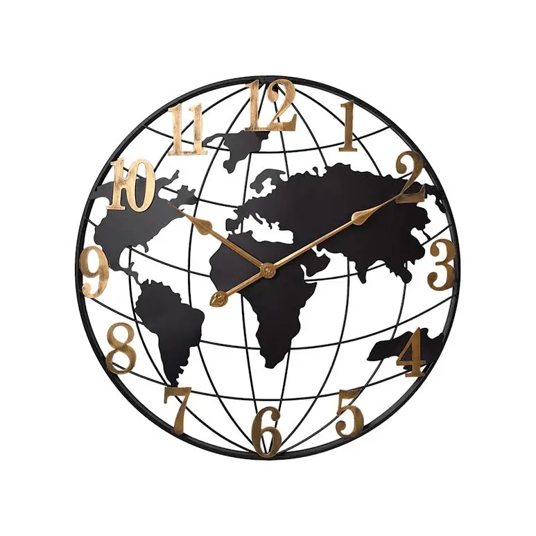 60Cm Black-And-Gold World Design Wall Clock 1
