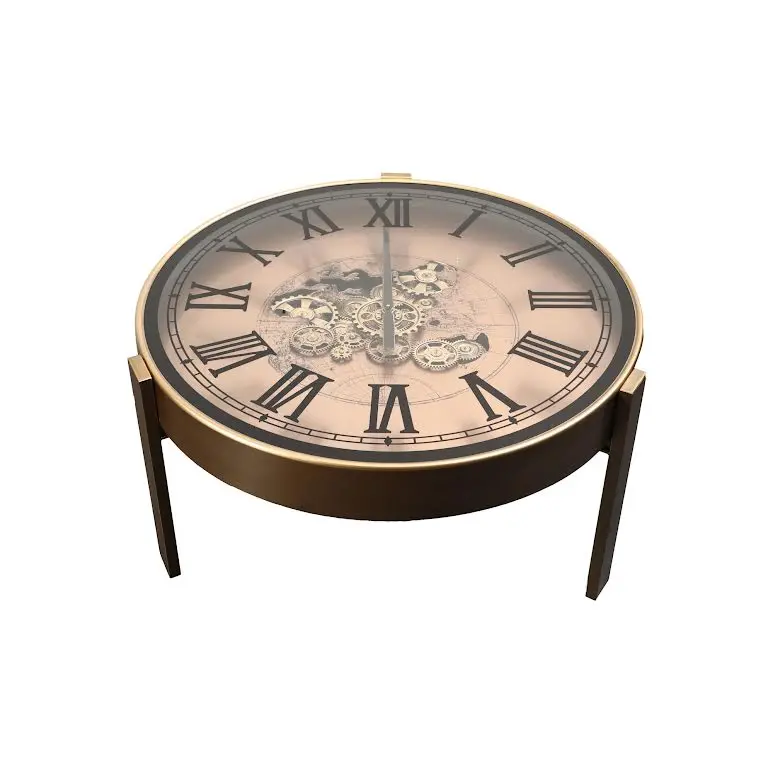 82Cm Dual-Purpose World Map Floor Clock & Coffee Table – Gold Accents 1