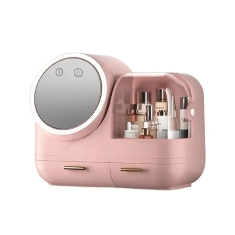 Antalya Large Cosmetic Storage Unit With Lighted Mirror – Pink Finish 1