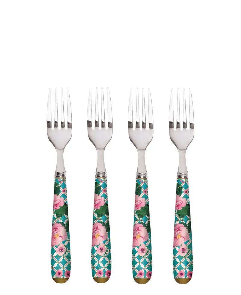 Aqua-Colored Silk Road Cake Fork Set (4-Piece) – Maxwell & Williams 1