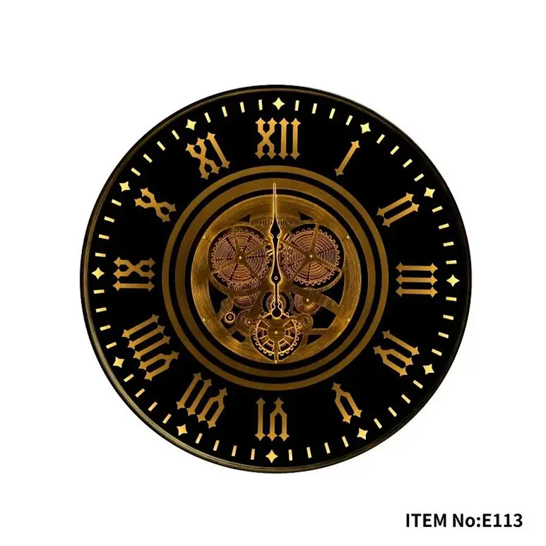Black And Gold Industrial Wall Clock With Moving Gears & Built-In Light 1