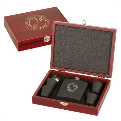 Black Stainless Steel Flask Set With Rosewood Presentation Box 1