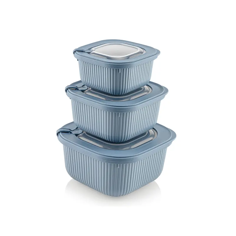 Blue 3-Piece Line-Themed Food Storage Container Set 1
