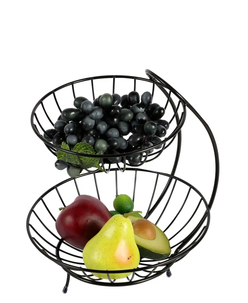Ch Stylish Two-Tier Fruit Stand – Matte Black Finish 1