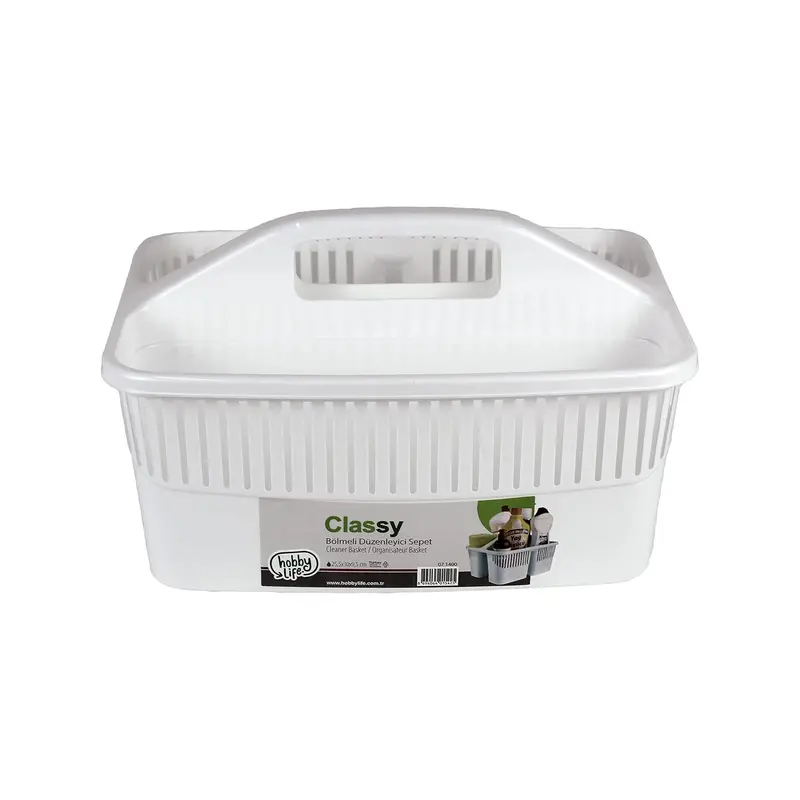 Classy White Cleaning Supply Storage Basket 1
