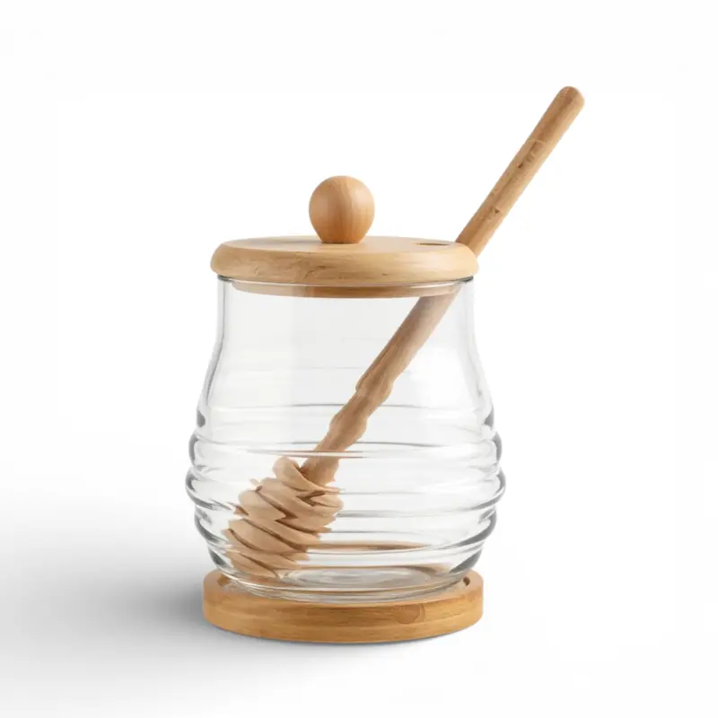Clear Honey Jar With Integrated Stainless Steel Dipper 1