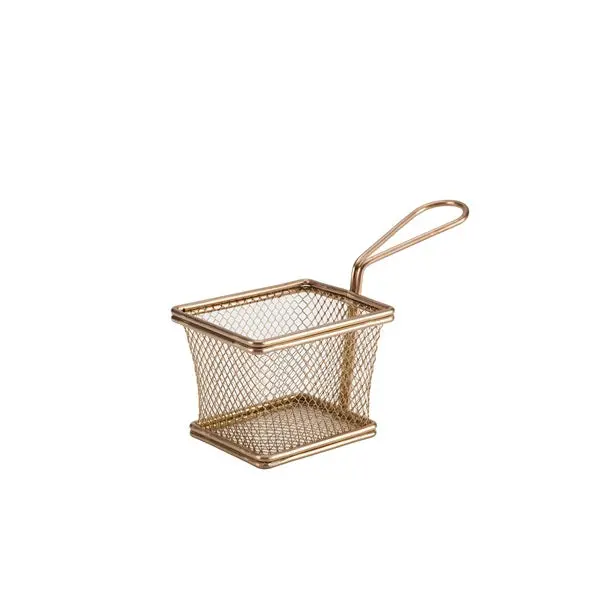 Copper-Finished Compact Rectangular Fry Basket – 10 × 8 × 7.5 Cm 1