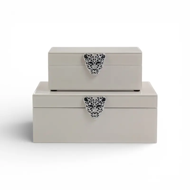 Cream Leopard-Print Two-Piece Jewelry Box Set 1