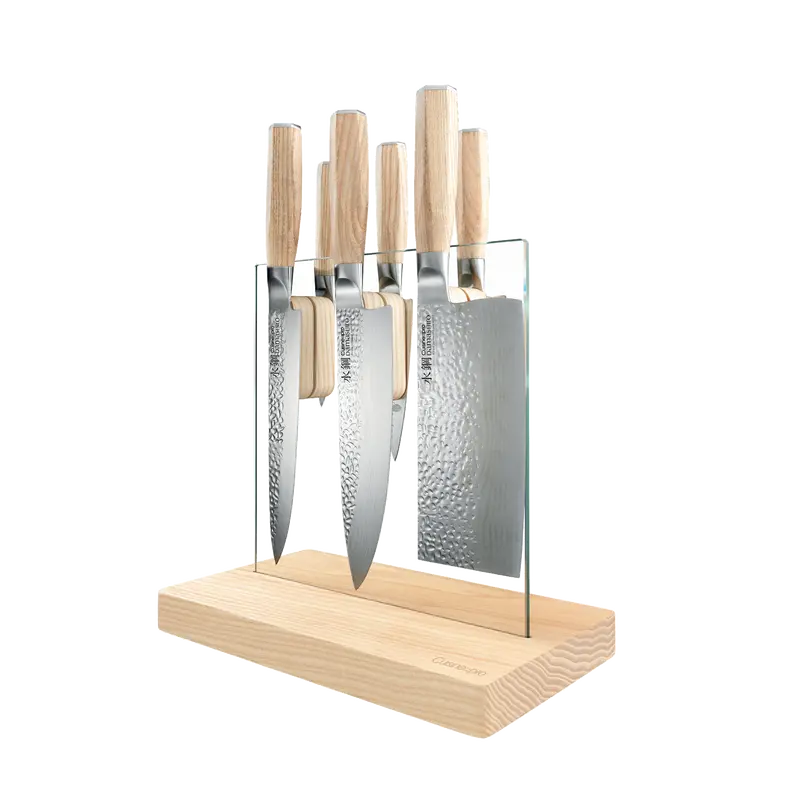 Cuisine::Pro Damashiro Emperor Hikari 7-Piece Knife Block Set In Genuine Ash Wood 1