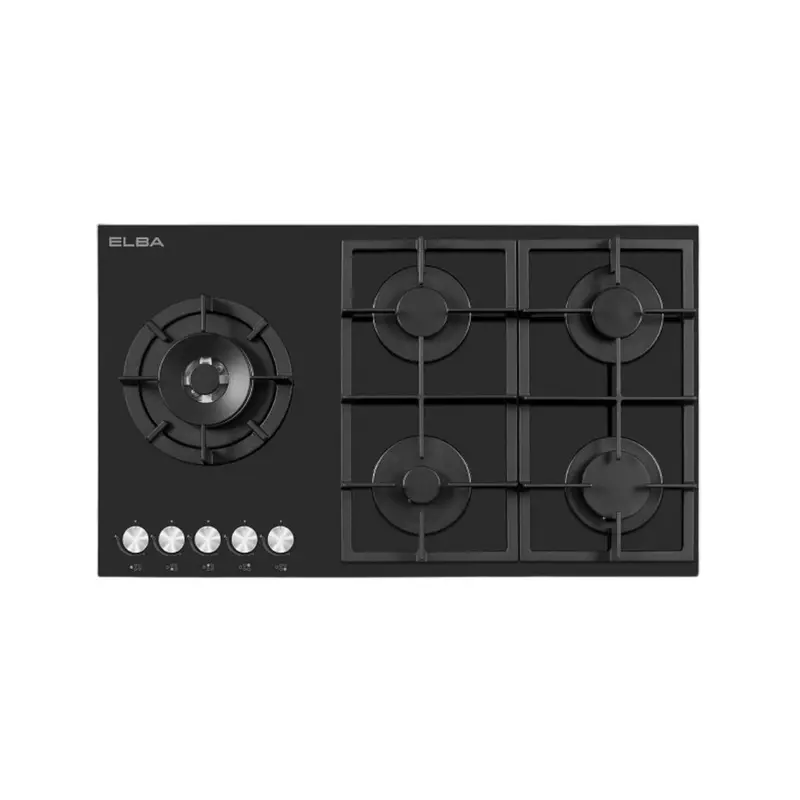 Elba 90Cm 5-Burner Gas-On-Glass Hob – Sleek Black Surface 1