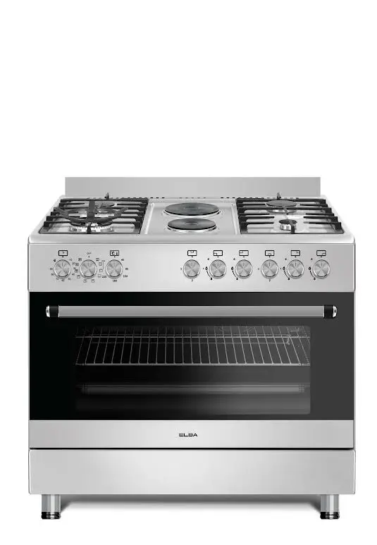 Elba Essential 90Cm Stainless Steel Hybrid Stove: 4 Gas Burners + 2 Electric Solid Plates + Electric Oven — Includes Free Totai Heater 1