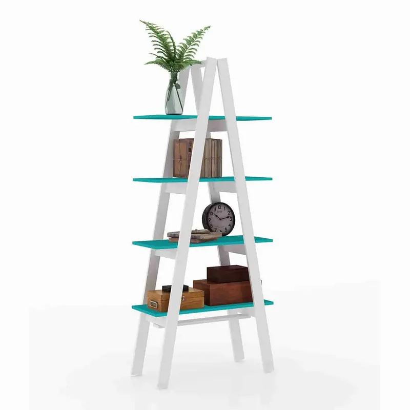 Exotic Designs 4-Tier Adjustable Shelf Unit – White And Turquoise Accents 1