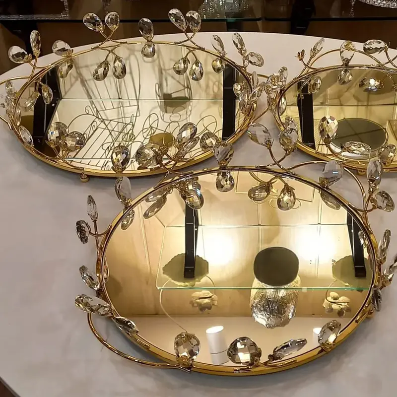 Exotic Designs Golden Floral Serving Tray Set – Premium Finish (3 Pieces) 1