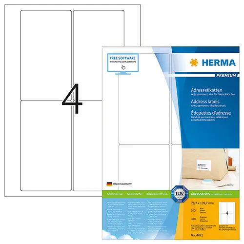 Extra-Long A4 Label Sheet – 78.7 × 139.7 Mm (Code 4472) 1