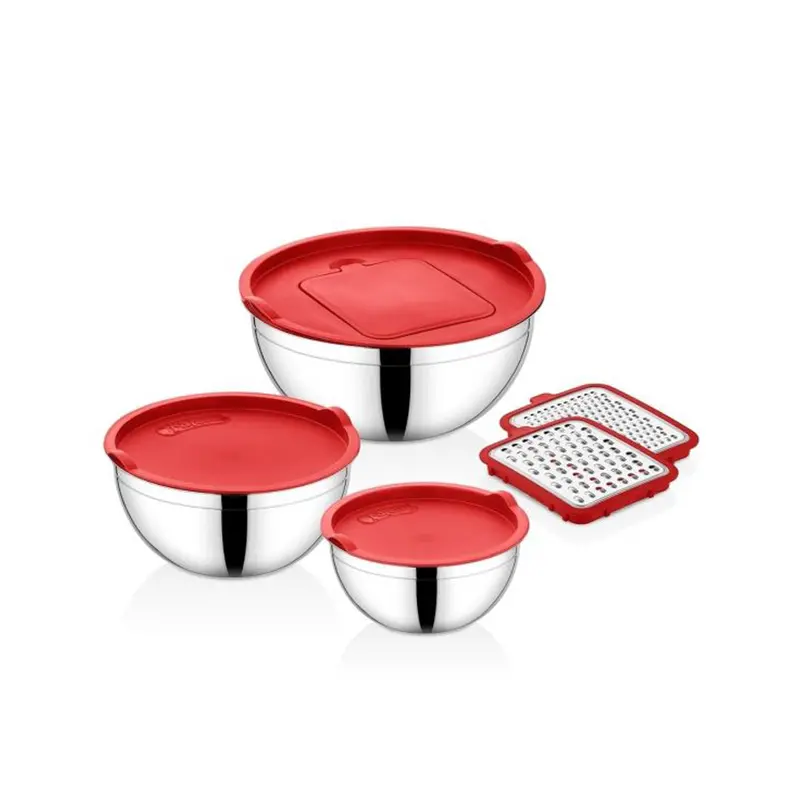 Falez Acacia Wood 9-Piece Mixing Bowl Set With Stainless Steel Accents – Silver Trim 1