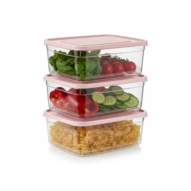 Festiva 3-Piece Pink Rectangular Stackable Container Set 1
