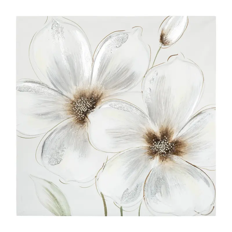 Fleurs Hand-Painted White Canvas Art – Atmosphera Framed Wall Decor 1