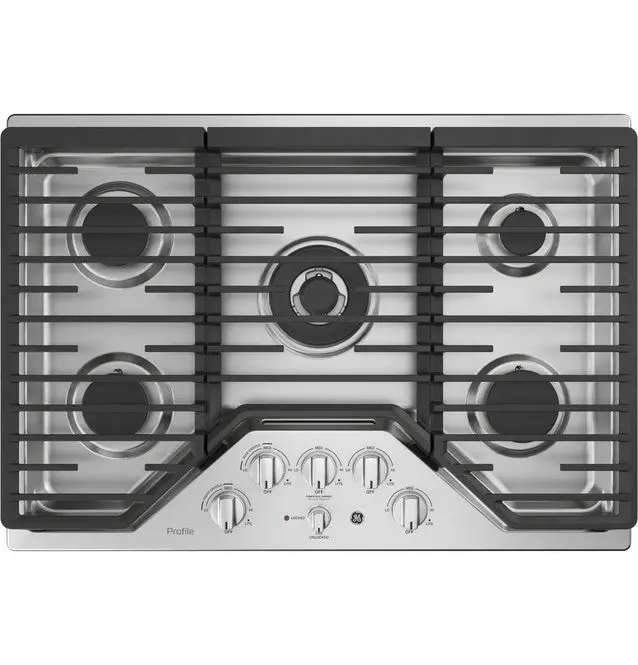 Ge Profile 30-Inch Tri-Ring Gas Cooktop With 5 Burners & Integrated Griddle – Stainless Steel 1