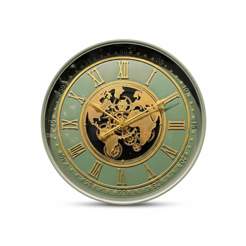 Green Gear-Themed Wall Clock With Industrial Design 1
