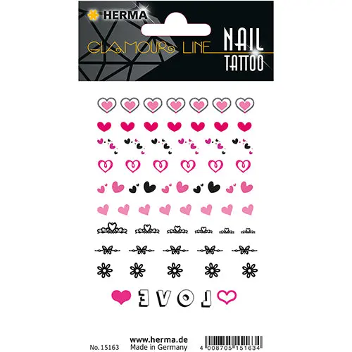 Hearts-Themed Classic Nail Tattoo Collection – Code 15163 1