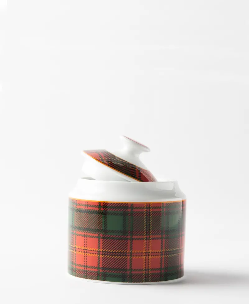 Jenna Clifford Tartan Sugar Pot – Red Ceramic Condiment Container 1