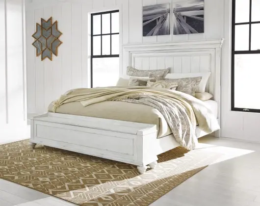 Kanwyn Whitewash Queen Panel Bed With Integrated Storage Bench 1