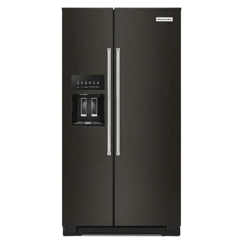 Kitchenaid 24.8 Cu. Ft. Side-By-Side Refrigerator – Exterior Ice & Water Dispenser, Black Finish With Printshield (Krsf705Hbs) 1