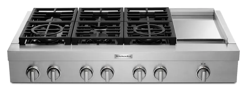 Kitchenaid Kcgc558Jss 48-Inch Rangetop — 6-Burner Commercial-Style Gas Cooktop With Griddle (Stainless Steel) 1