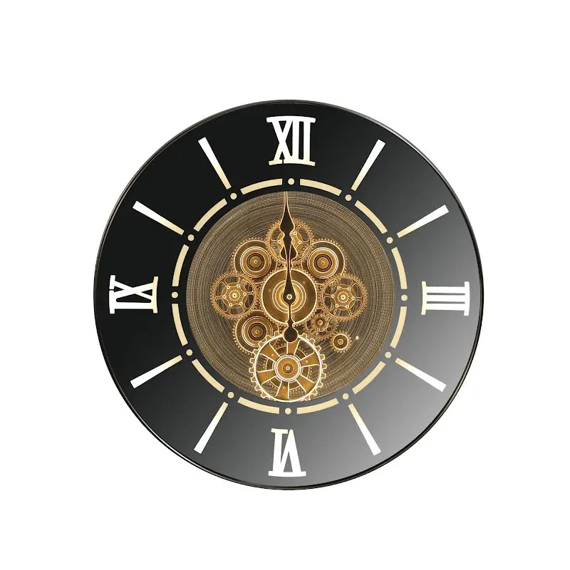 Led Illuminated 60Cm Marco Map Wall Clock – Silver Industrial Design With Rotating Gears 1