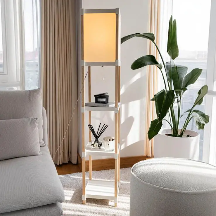 Lumi Floor Lamp With Built-In Wooden Shelves – 3-Tier Illuminated Standing Lamp 1