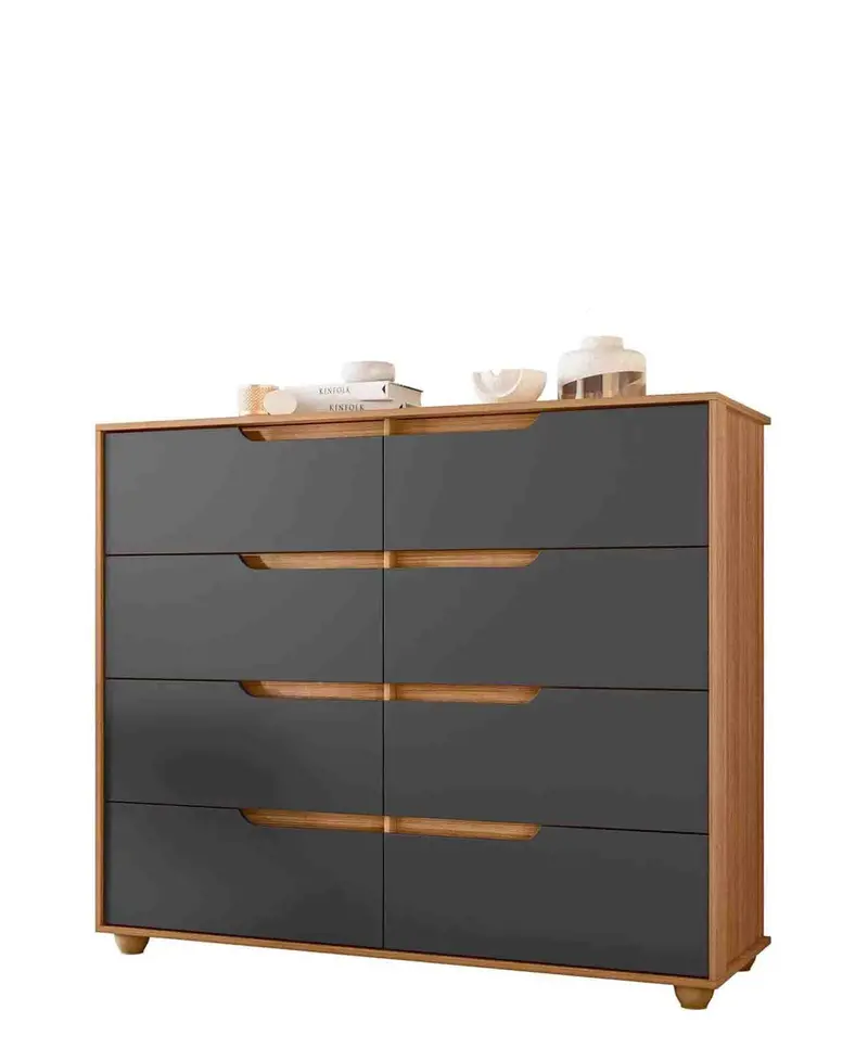 Modern Double Chest Of Drawers – Natural Wood & Titanium Accents 1