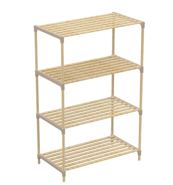 Nex 66 Cm Four-Layer Beige Wooden Shelf – Wide Multipurpose Storage Unit 1