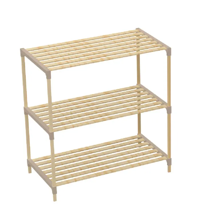 Nex 66 Cm Three-Tier Beige Wooden Shelf – Stylish Home Storage Solution 1