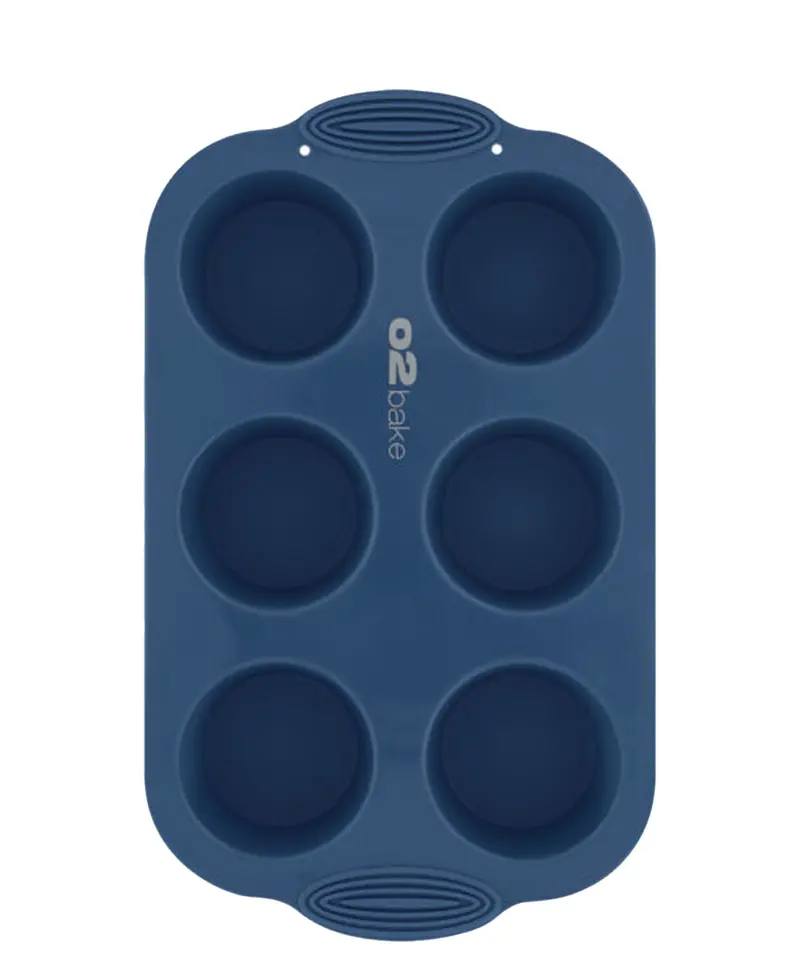 O2 Blue Silicone 6-Cup Standard Muffin Pan For Even Baking 1