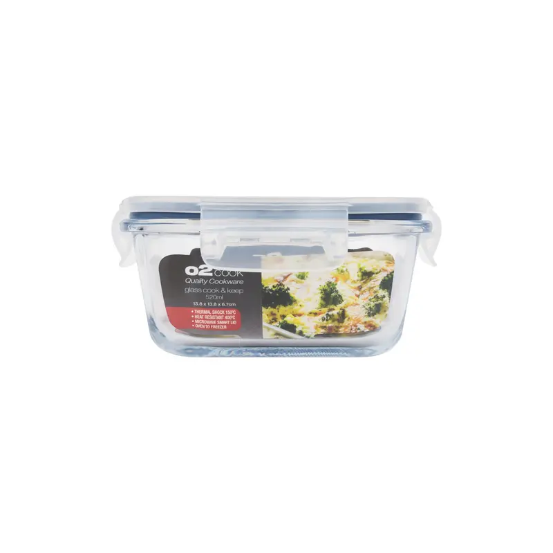 O2 Cook & Keep Square Food Container – 550Ml, Clear 1
