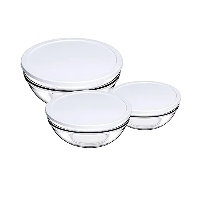 Pasabahce 3-Piece White Mixing Bowl Set With Lids 1
