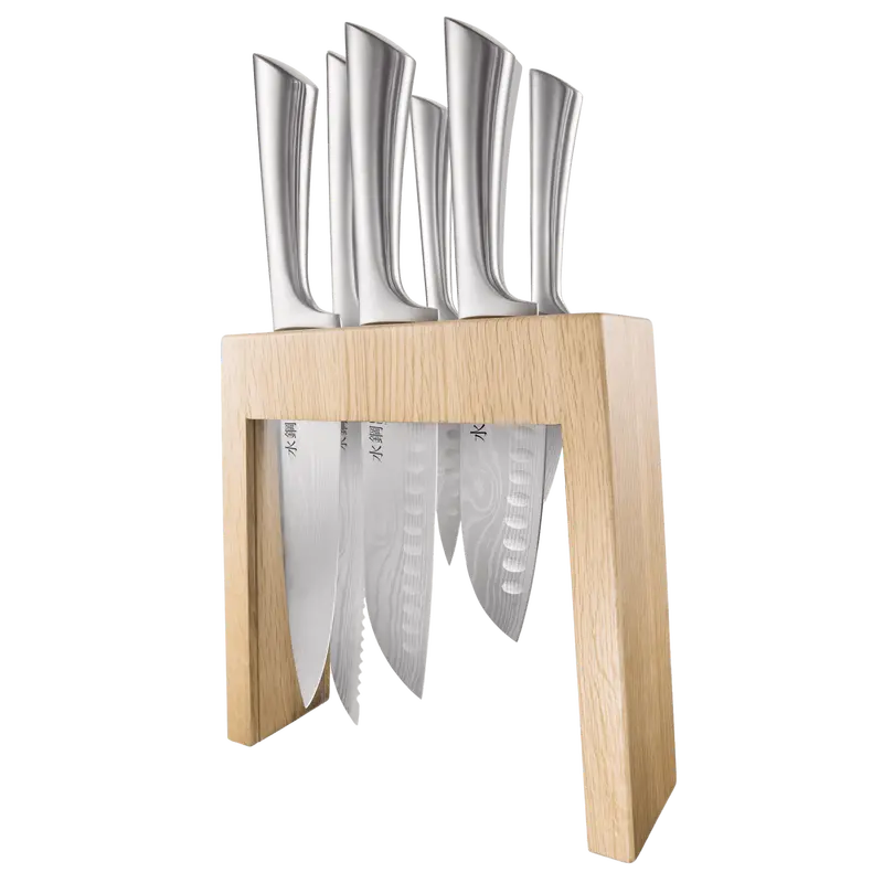 Personalized Damashiro® Mizu 7-Piece Knife Set With Oak Block 1
