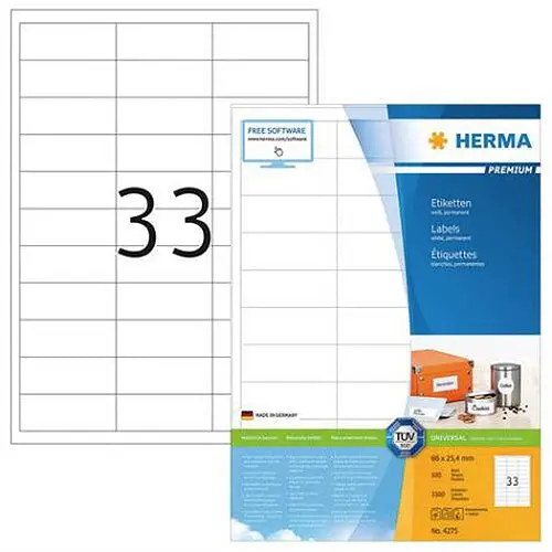 Premium A4 Adhesive Labels – 66Mm × 25.4Mm (Pack Code 4275) 1