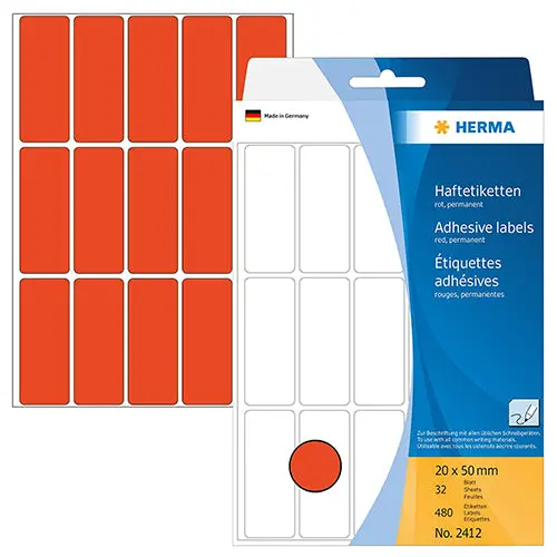 Red Office Labels – 20 X 50Mm, Strong-Adhesion Tags For Labeling & Categorization (Code 2412) 1