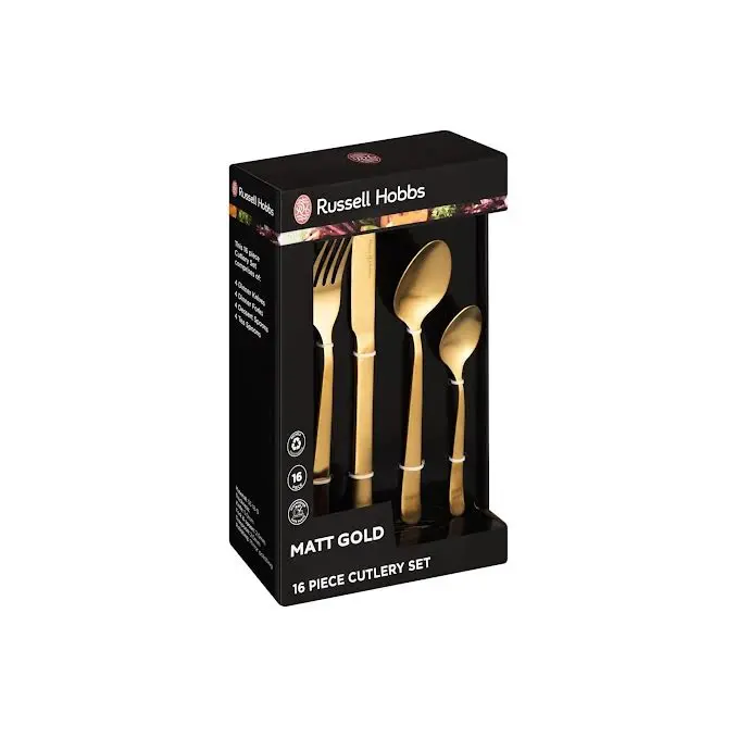 Russell Hobbs 16-Piece Stainless Steel Cutlery Set – Gold Accent 1
