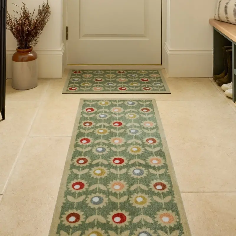 Sage Multifloral Runner Rug – Botanical-Inspired Indoor/Outdoor Mat 1