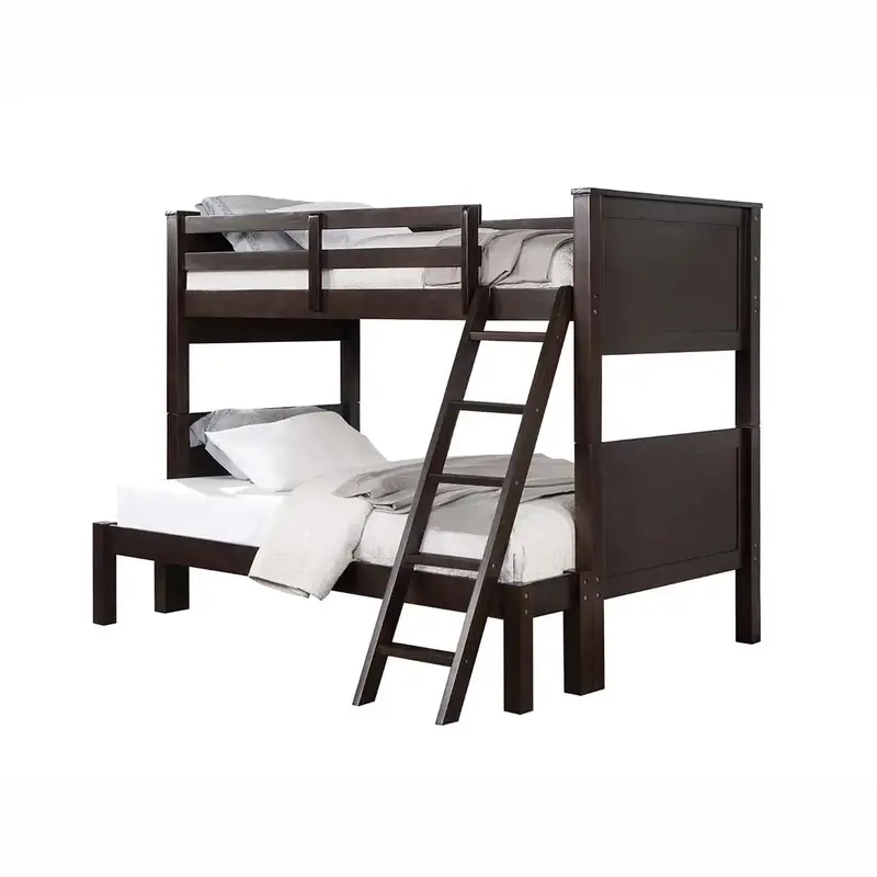 Shaw Twin-Full Bunk Bed – Dark Brown Wood Look, Versatile Twin-Over-Full Layout (2045Tf) 1