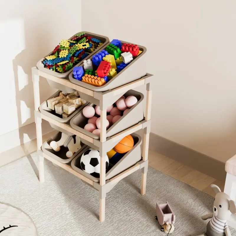 Spacious Beige 60L Storage Shelf – Kip Three-Tier Bin Organizer 1
