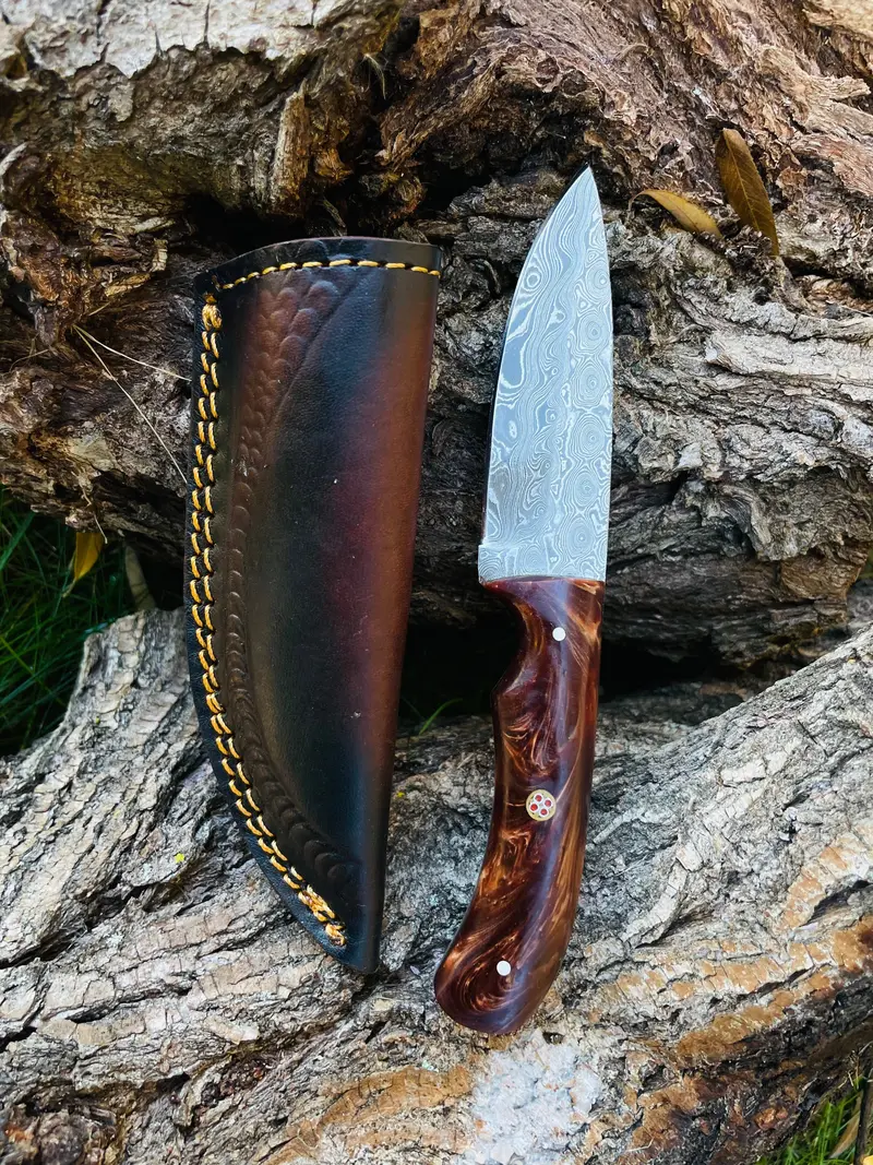 Titan Tk-053 Hand-Forged Damascus Knife With Acrylic Scales And Drop-Point Blade 1