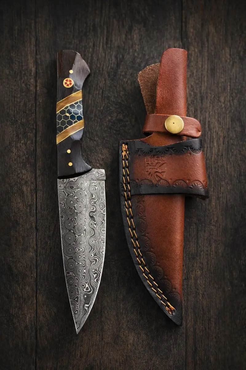 Tk-511 Hand-Forged Outdoor Utility Knife – Diamond Wood & Black Honeycomb Resin Handle 1