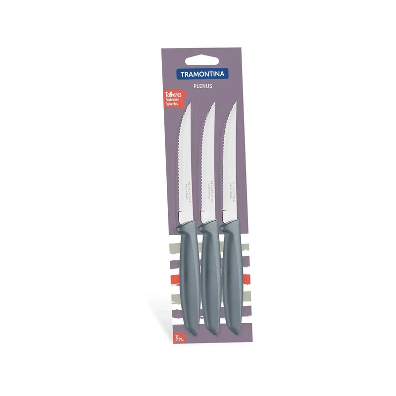 Tramontina 3-Piece Steak Knife Set – Black Handle Precision Blades 1