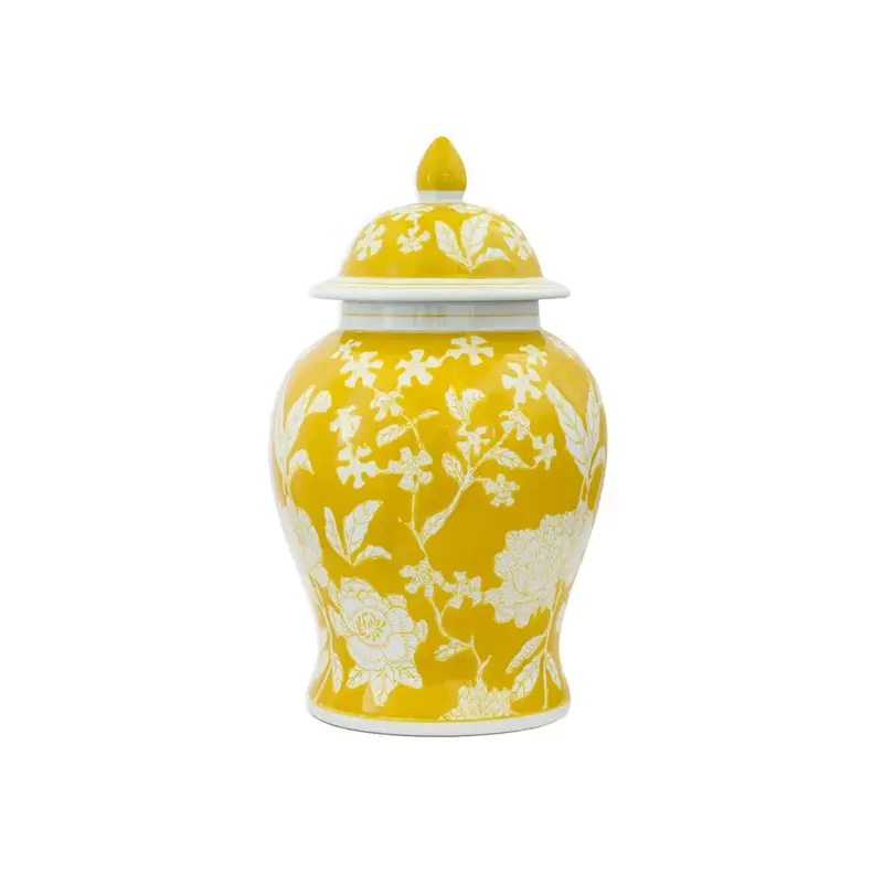 Urban Decor 'Blossoms' Ginger Jar – Yellow And White Hand-Painted Ceramic 1