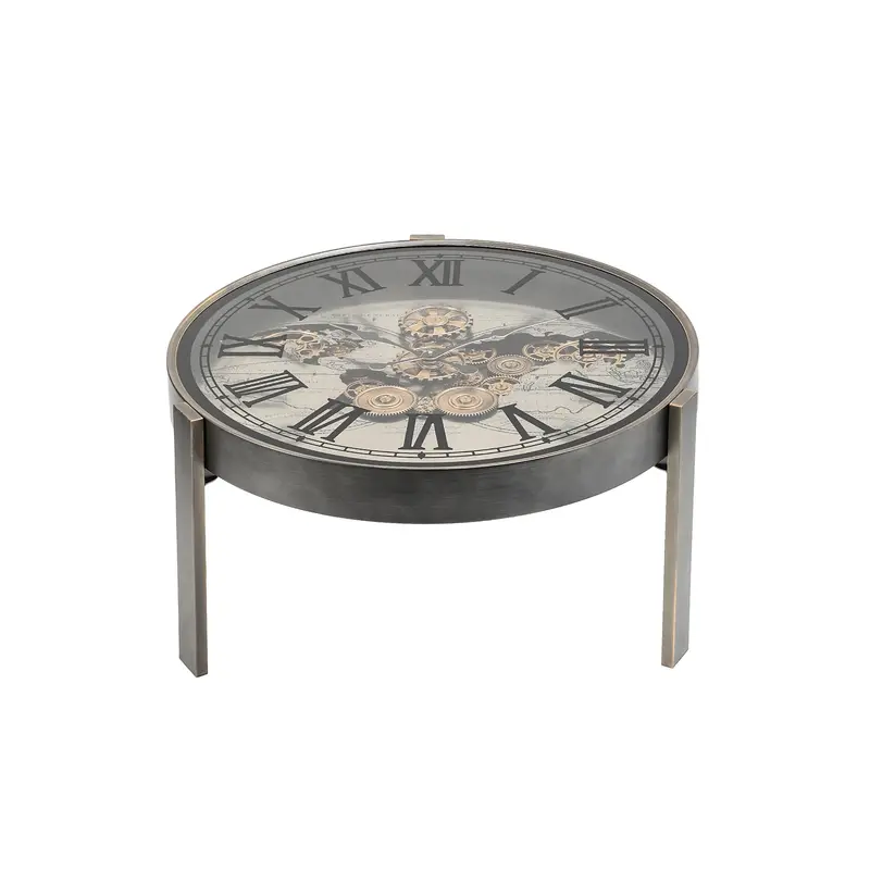 Vasco Map-Themed Gear-Motion Side Table With Floor Clock – Silver 1