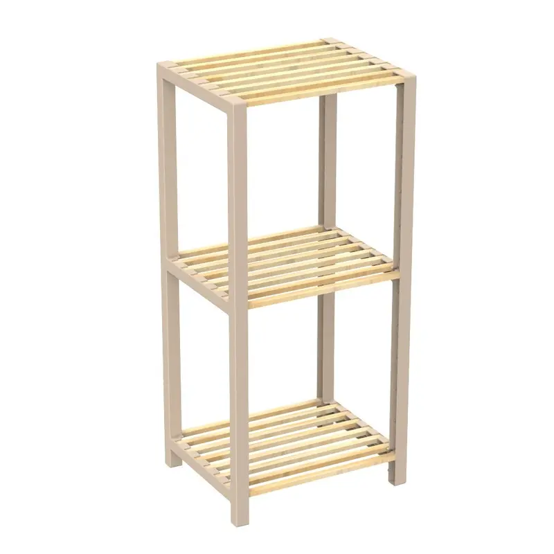 Voro 37 Cm Three-Layer Wooden Shelf – Compact Rustic Storage Stand 1